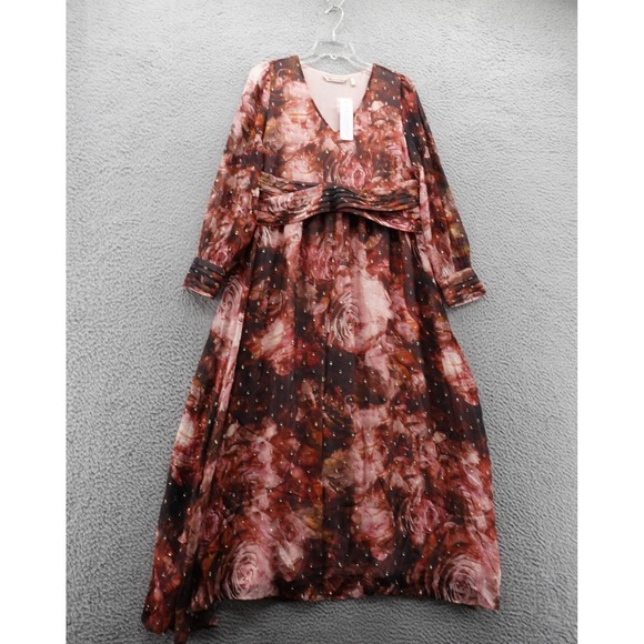 NWT Soft Surroundings Rina Silk Sparkle Maxi Dress 8 Brown Pink Womens‎ Chiffon - Picture 1 of 16